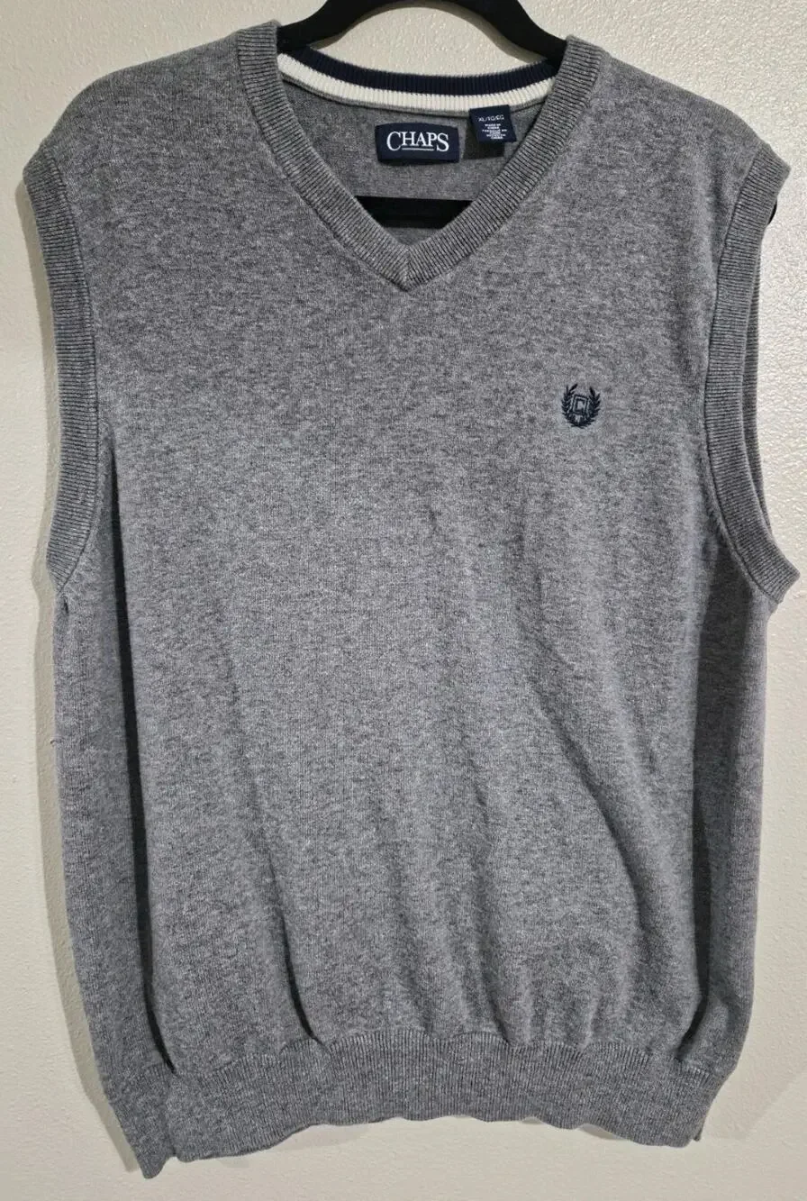 Chaps Mens Sweater Vest Sleeveless V-Neck Gray Size XL Classic Polished Preppy